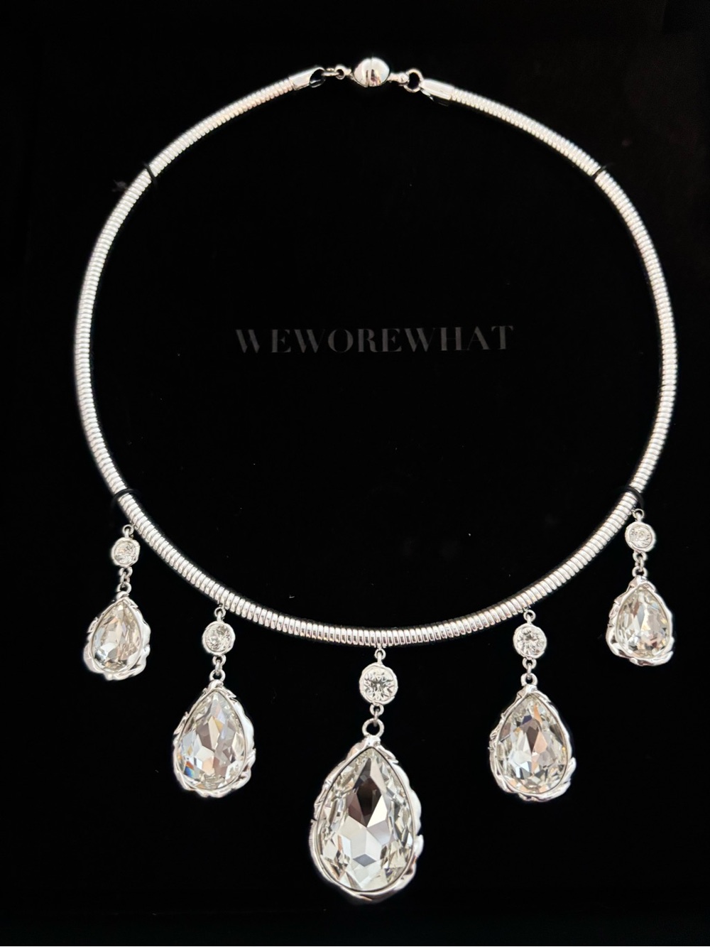 WEWOREWHAT “Snake Chain Crystal Pear Drop Necklace”